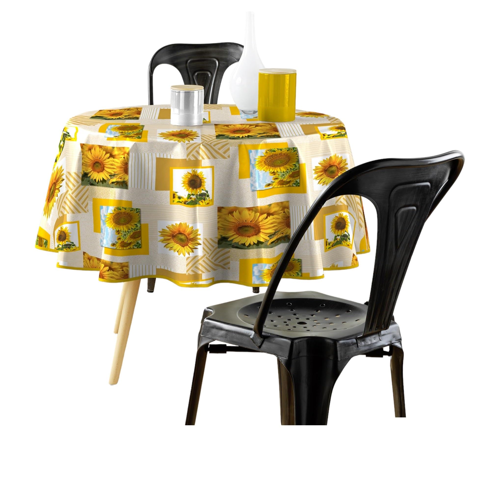 Douceur d'Intérieur, Round Tablecloth Diameter 160 cm Sunflower PVC Photoprint