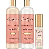 SheaMoisture Coconut & Hibiscus Curl & Shine Shampoo & Conditioner, Family Sizes + Smooth & Shine Oil for Bouncy Curls, Shiny Hair, Frizz Control