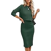 ANRABESS Womens 2 Piece Outfits Sweater Dresses Set Midi Skirt Sets Long Sleeve Crop Top Bodycon Ribbed Knit Dress 2025 Fall