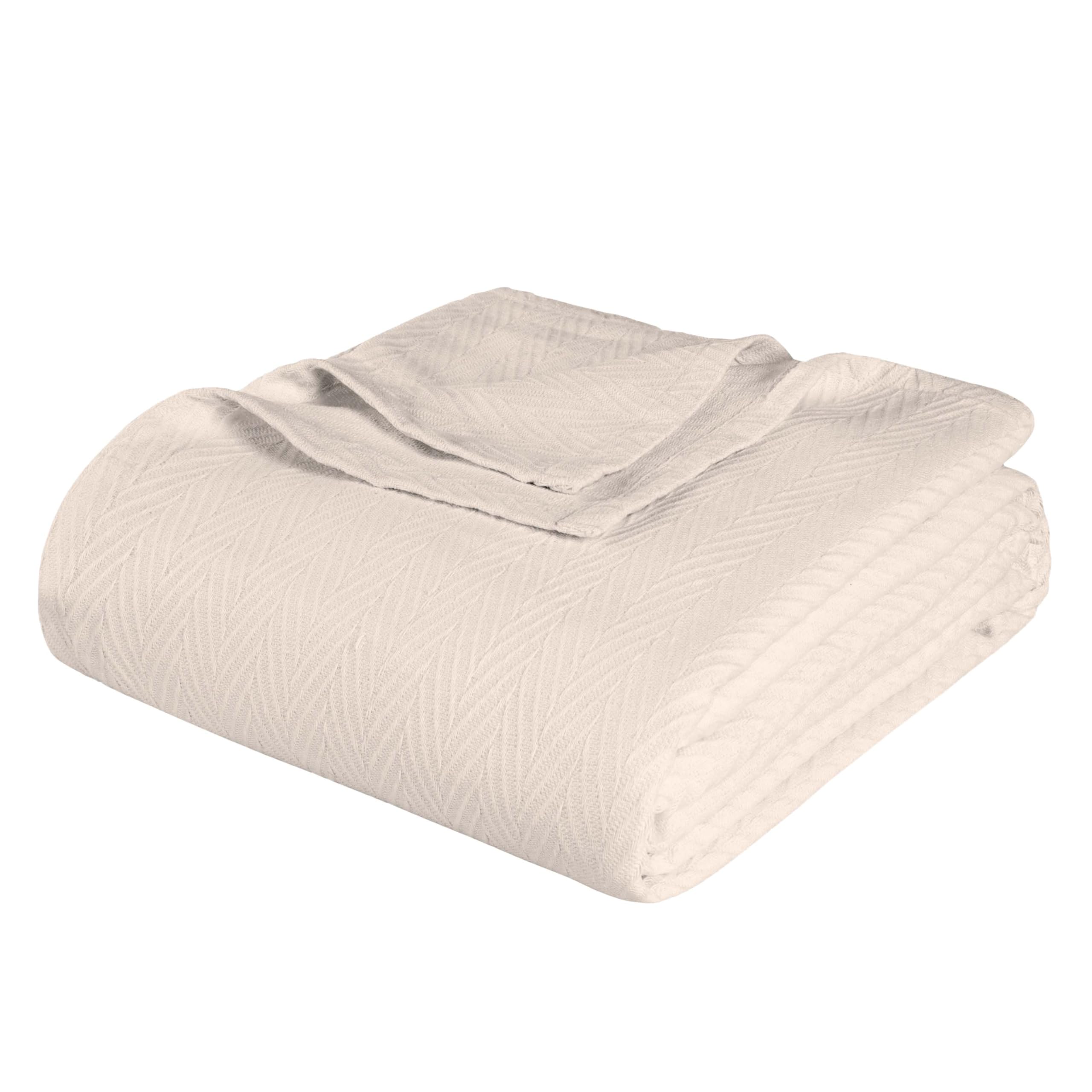 Superior Metro All-Season Cotton Blanket, Woven Blanket for Couch, Bed, Bedding, Farmhouse, Home Essentials, Cute and Cozy Bohemian Blankets, Herringbone Weave, Throw Size, Ivory