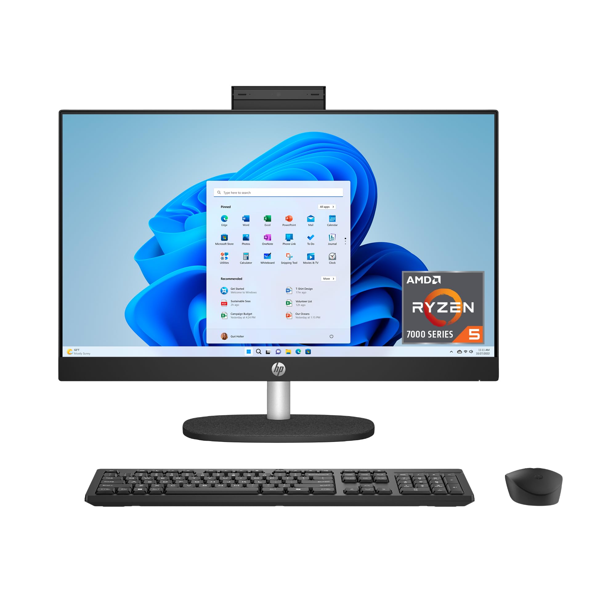 HP 23.8 inch All-in-One Desktop PC, FHD Touchscreen, AMD Ryzen 5 7520U, 16 GB RAM, 1 TB SSD, AMD Radeon Graphics, Windows 11 Home, Jet Black, 24- cr0140 (2025)