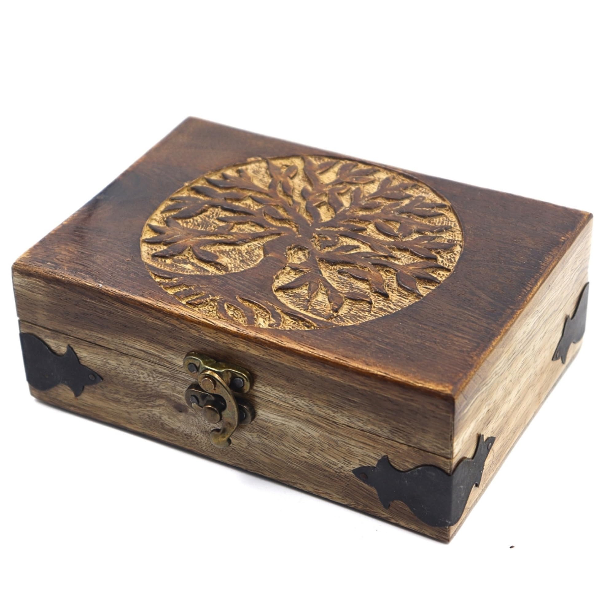 Handmade Wooden Tree of Life Jewelry Box | Hand-Carved Decorative Keepsake Organizer with Lid | Unique Gift for Men & Women (7" x 5" x 2.5")