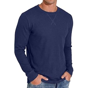 Askdeer Men's Waffle Long Sleeve T-Shirt Casual Lightweight Pullover Tees | Waffle Knitted, Long sleeve, Soft & Stretchy, Cre