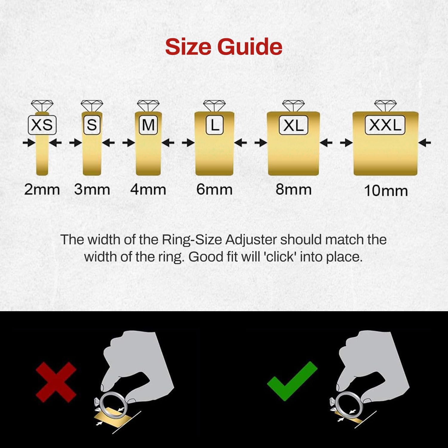 Chrome Cherry Ringo, Invisible Ring Size Adjuster for Loose Rings with 6 Sizes, Clear Ring Band Sizer Guard