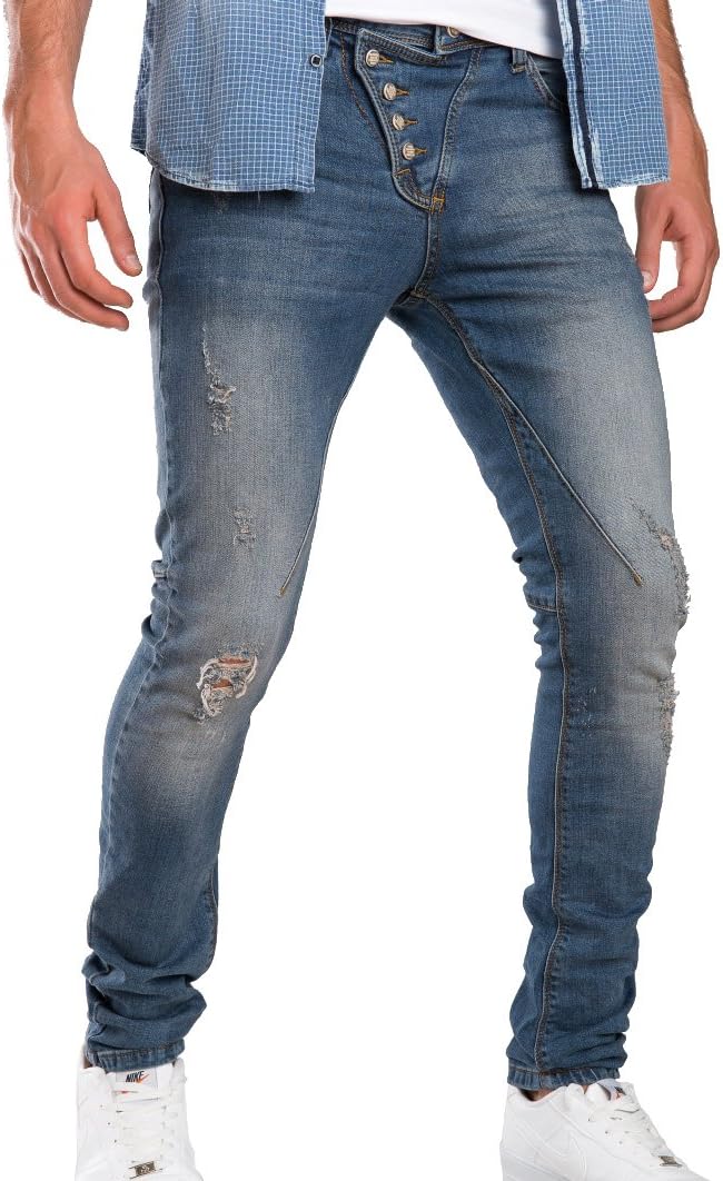 Redbridge Men's Denim Pants Stretch Slim-Fit Destroyed Skinny Buttons Jeans