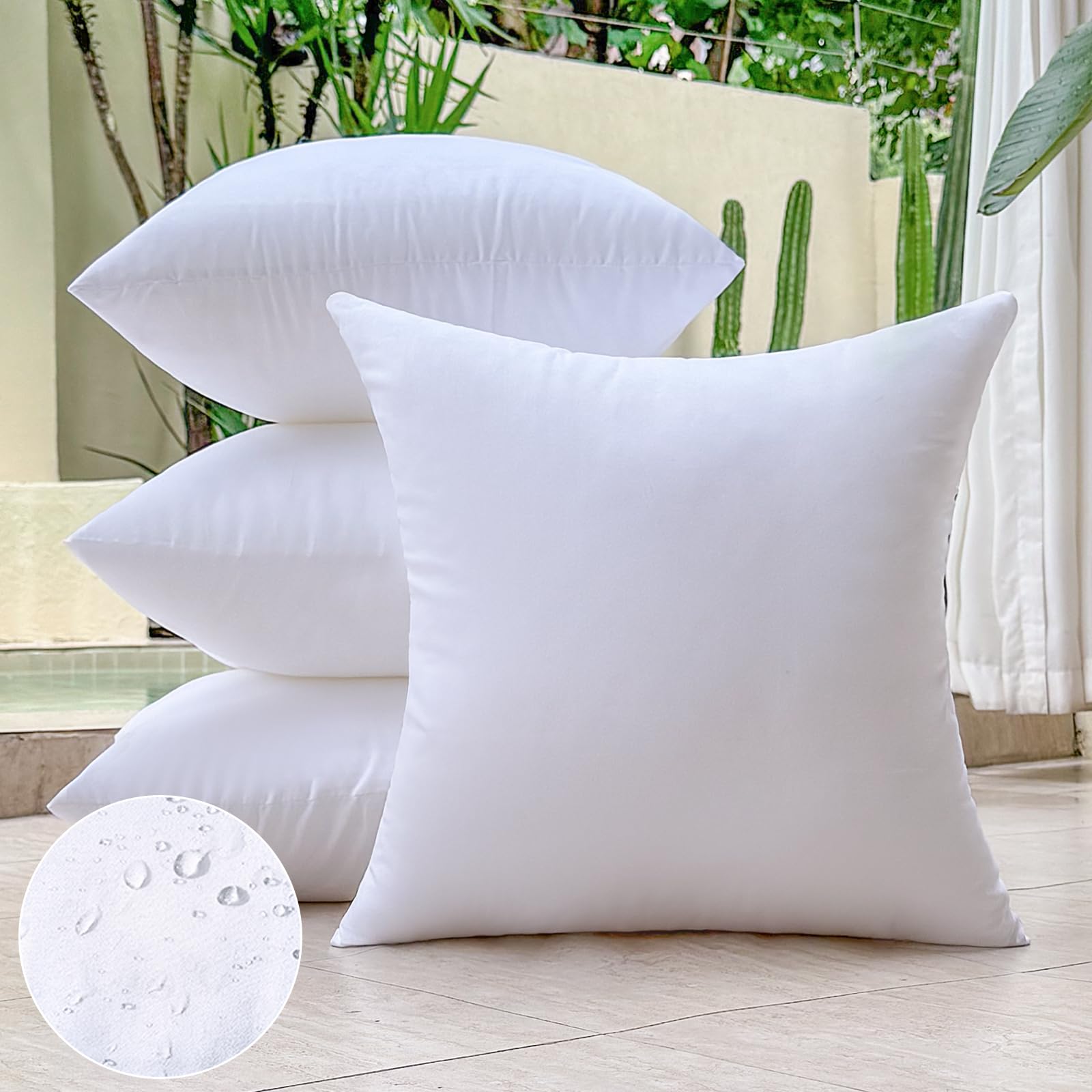 OTPIPCS 40 x 40 Outdoor Cushion Inserts Set of 4 Square 16 x 16 Inches Throw Pillow Inserts Waterproof for Couch Porch Outside Patio Furniture Decorative Cushions Small White Sofa Cushion Stuffer
