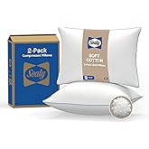SEALY Slumber Bed Pillow Soft, Breathable, 100% Cotton Cover, Temperature Balancing, Moisture Wicking, Hypoallergenic EverFluff Fiberfill, Machine Washable, King Size Pillow, White- 2 Pack