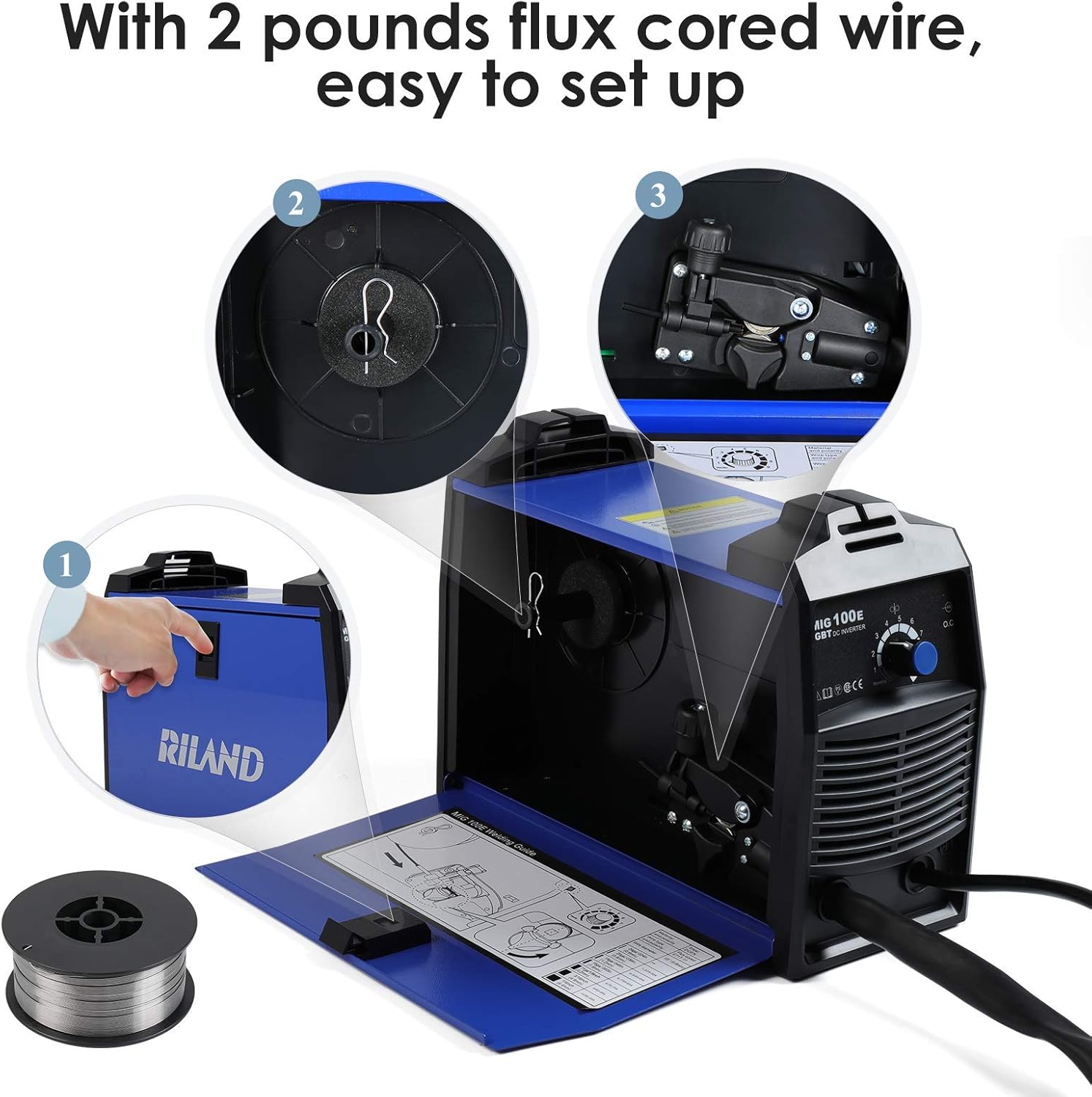 RILAND MIG Welder 110v, MIG Welding Machine, Automatic Wire Feed Welder, Flux Cored Welder with DIY Home Portable Welder Accessories 110/115/120V-MIG 100E… - - 