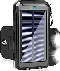 Solar Charger 20000mAh Portable Solar Power Bank with Dual USB Output Waterproof External Battery Pack Compatible Most Smart Phones and Tablets
