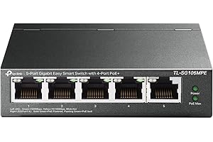 TP-Link Easy Smart Managed 5 Port Gigabit PoE Switch (TL-SG105MPE) - 4 PoE+ Ports @120W, 1 Uplink Gigabit Port, QoS, Vlan, IG