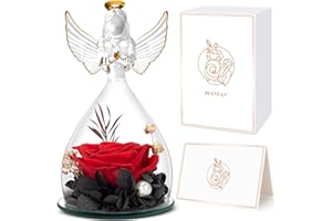 RIANEAN Mothers Day Rose Gifts for Mom from Daughter, Angel Rose Gifts for Women, Preserved Flower Gifts in Glass Angel Figurines, Red Real Rose Gifts for Grandma on Mothers Day, Birthday Gifts for Wife