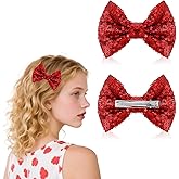2 PCS Red Glitter Bows, 4.33 in Embroidered Sequin Hair Bow Bling Hair Accessories Hairs Bows for Women Girls Kids Teens Valentines Christmas Birthday Gift Party Dress