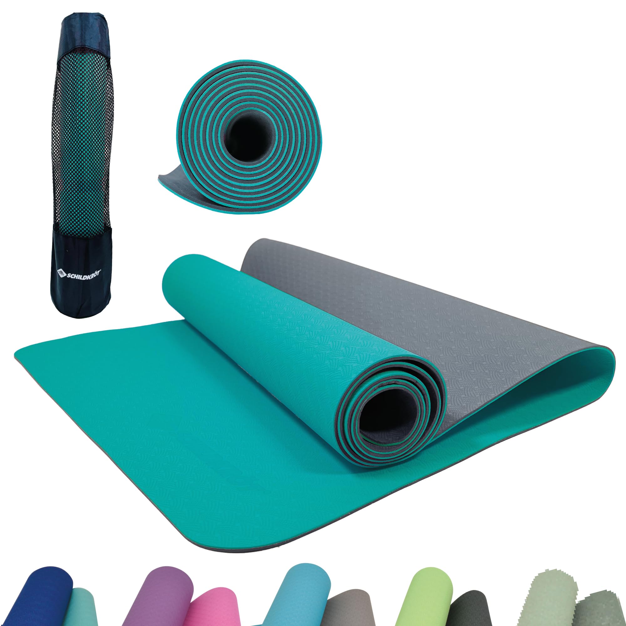 Schildkröt Fitness Tapis de Yoga, 4 mm, Bicolore, en un Sac de Transport, Anthracite/Bleu Pétrole, 960268