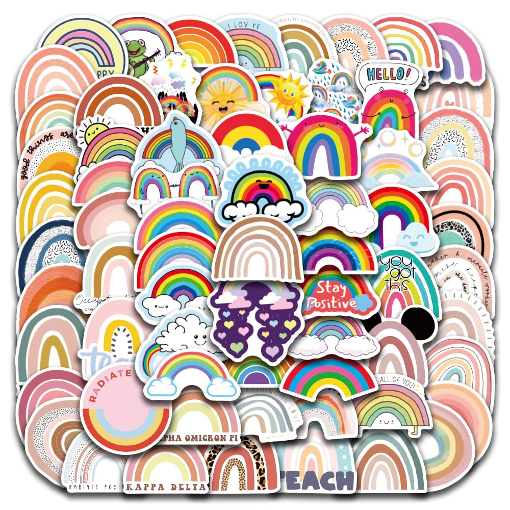 Photo 1 of 100pcs Cute Rainbow Stickers Set Waterproof Vinyl Multipurpose Decorative Stickers for Kids Teens Laptops, Water Bottles, Notebooks, Mobile Phones, Luggage