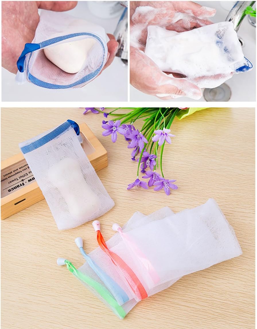 Juuly 10pc Soap Saver Bag Exfoliation Mesh Soap Pouch Bubble Foam Net Soap Bag for Shower/Facial Cleaning Assorted Color