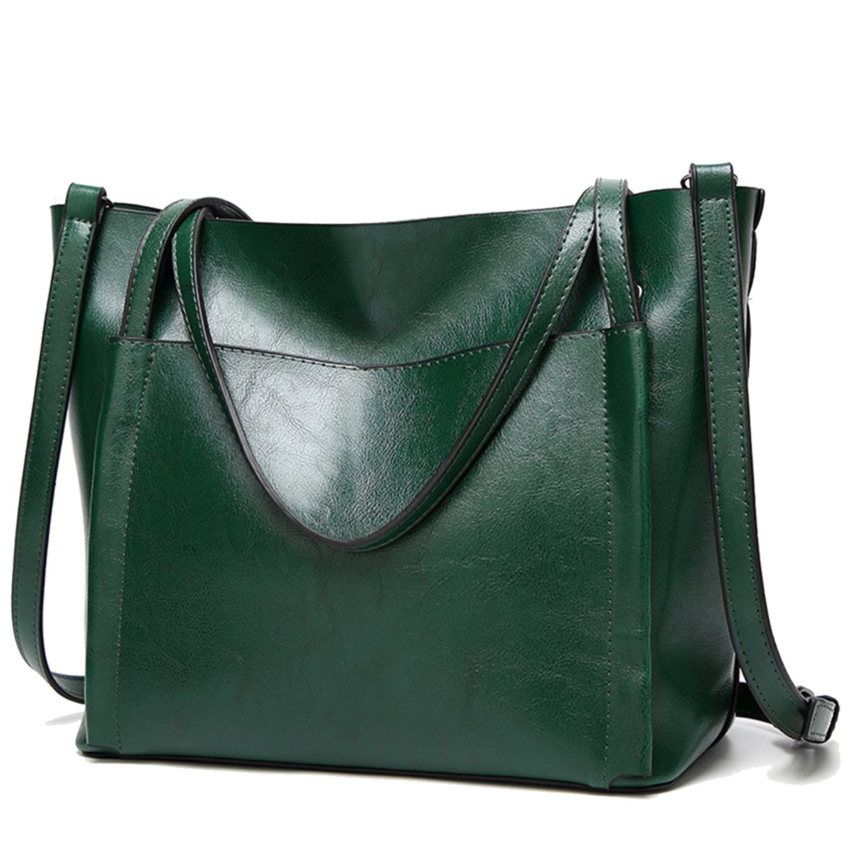 Coolives Women's Bucket Tote Bag in PU Leather Green