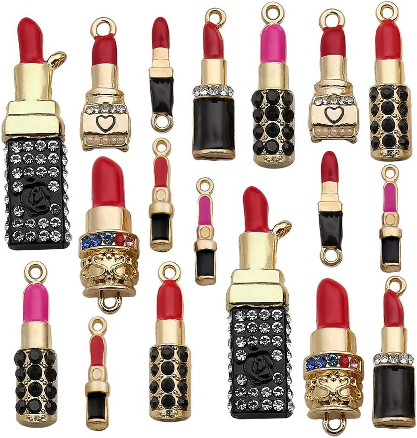 WOCRAFT 18 pcs Gold Plated Enamel Lipstick Charms Pendant for Jewelry Making Necklace Bracelet Earring DIY Jewelry Accessories Charms (M460)
