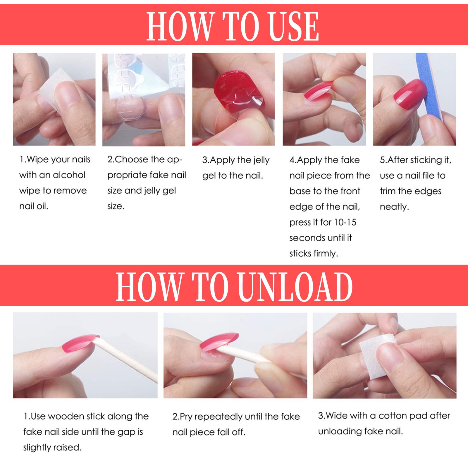 Jremg Pink Press on Nails Long Square Coffin Fake Nails Pink White Ombre Full Cover Acrylic Nails Glossy Gradient False Nails with Design Rhinestone Stick on Nails for Women Girls Manicure 24Pcs - Image 8