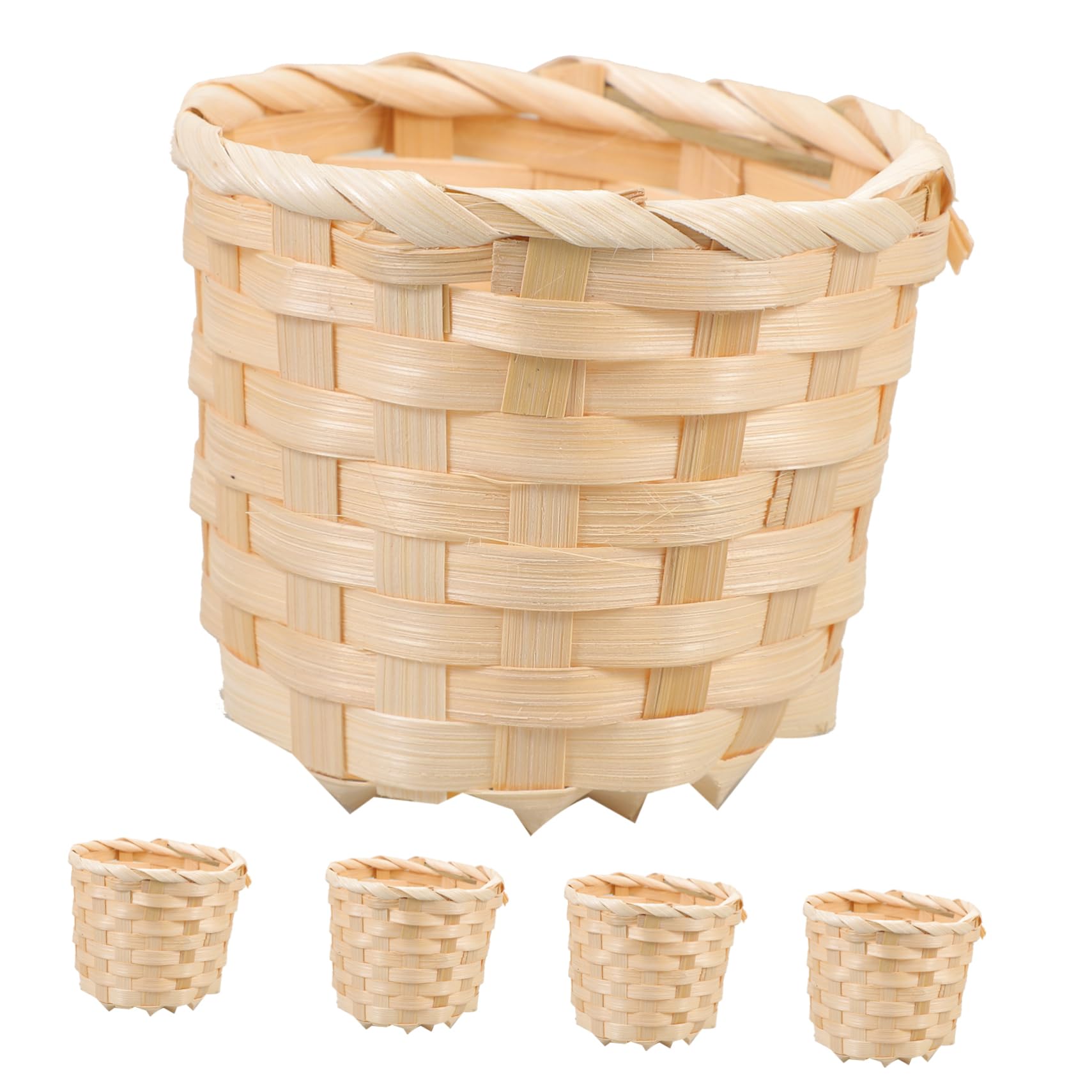 GANAZONO Handmade Bamboo Storage Basket 3.54 Inch Woven Fruit and Sundries Organizer Set of 5 for Home Desktop and Picnic Use
