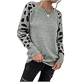 SweatyRocks Women's Leopard Print Crewneck Sweaters Long Sleeve Knit Sweater Pullover Fall Jumper Tops