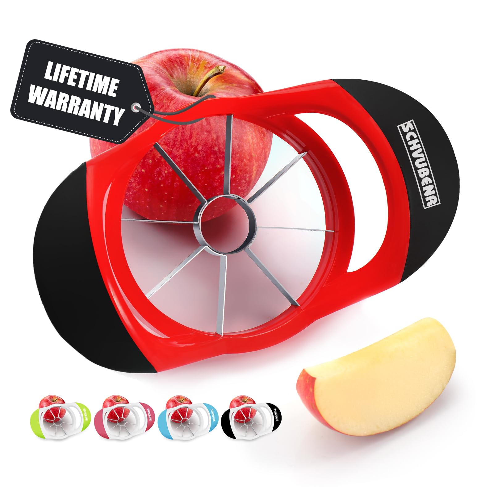 SCHVUBENR 3.5 Inch Apple Slicer - Professional Apple Cutter - Stainless Steel Apple Corer - Super Sharp Apple Slicer and Corer - Apple Tool with 8 Sharp Blades(Red)