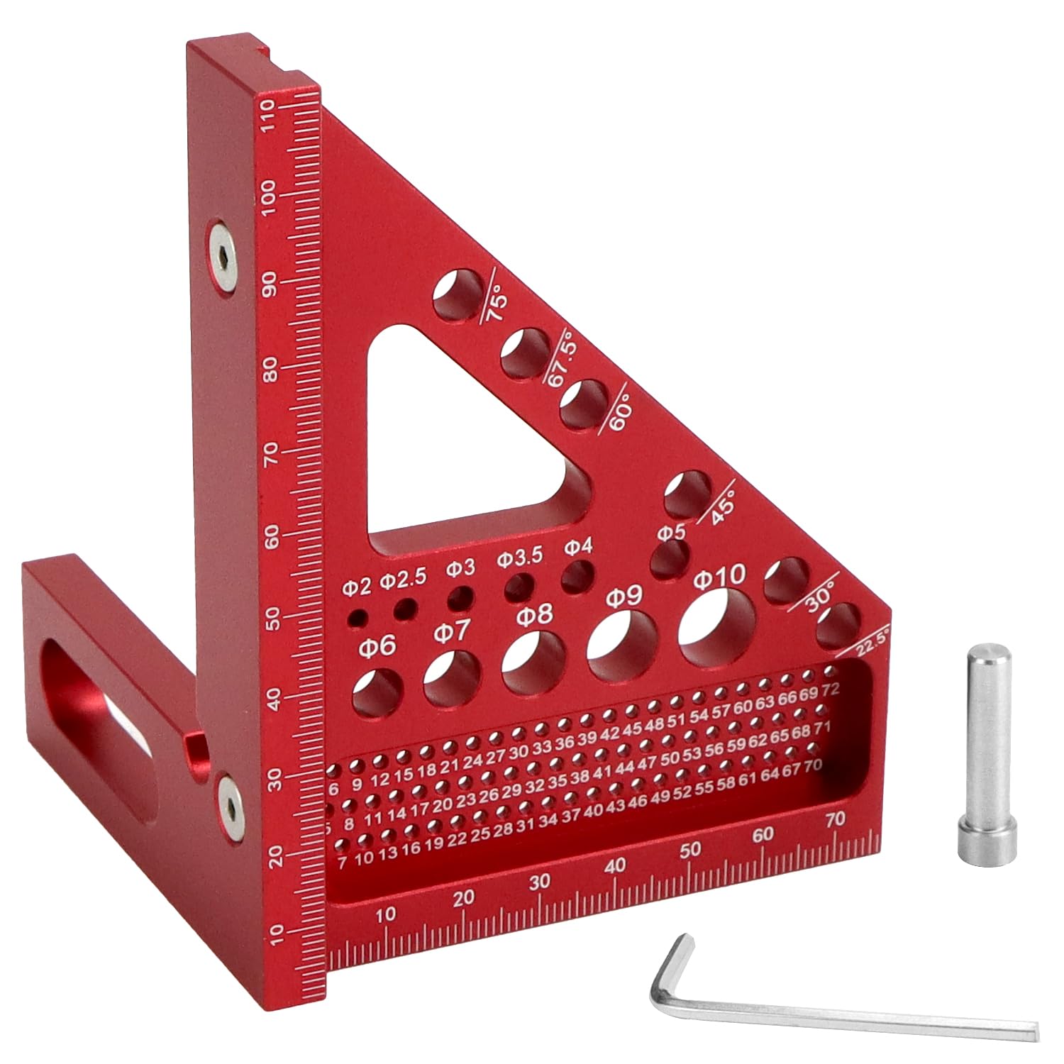 QWORK® Measuring Ruler, 22.5-90° Multi-Angle Woodworking Protractor, Multifunctional Aluminum Alloy Scribing Ruler, for Carpenters, Engineers, Construction Workers