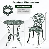 TANGZON 3 Pieces Patio Bistro Set - Cast Aluminum Table & 2 Chairs Green view 6