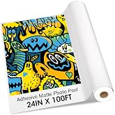 RCdepot1-1 x 24 inch x 100 ft Matte Self Adhesive Vinyl roll Window Decal Graphics Photo Peel sticker paper banner roll Printable Waterproof 2 inch core, Inkjet print signs Stick labels PVC diy