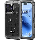 Mitywah Waterproof Case for iPhone 16 Pro Max, Shockproof Heavy Duty Case with Built-in Screen Protector, Underwater Full Body Protective Metal Case 6.9 inch, Black