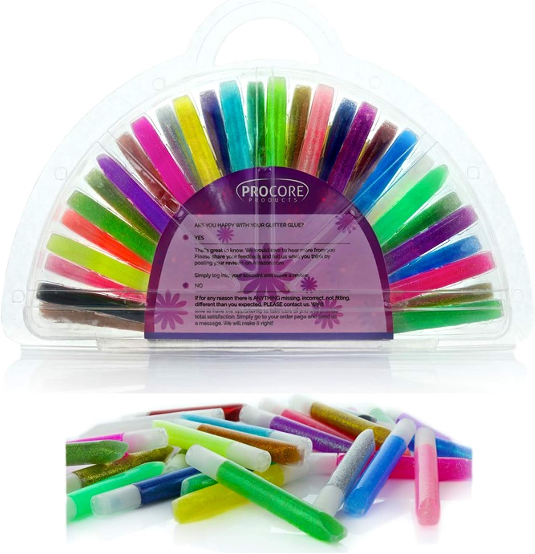 Glitter Glue Pens Glue Tubes with Glitter 30 Iridescent Glue Sticks for Kids Adults Use for Crafts, School Projects, Scrapbooking : Hard Plastic Storage Case, 30 Assorted Colors by ProCore Products