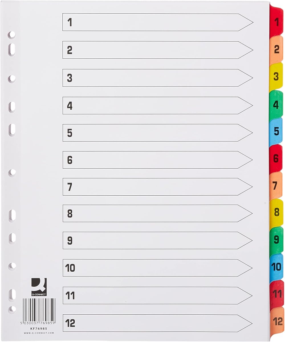 Q-Connect 1-12 Index Extra Wide Reinforced Multi-Colour Tabs