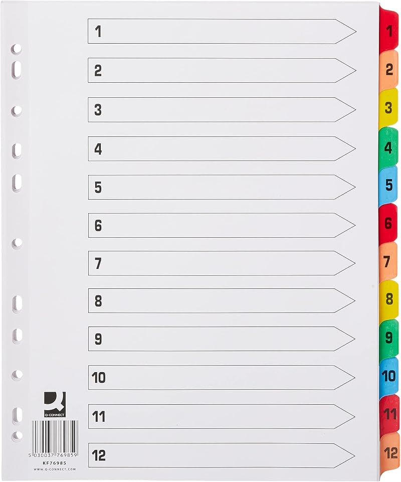 Q-Connect 1-12 Index Extra Wide Reinforced Multi-Colour Tabs