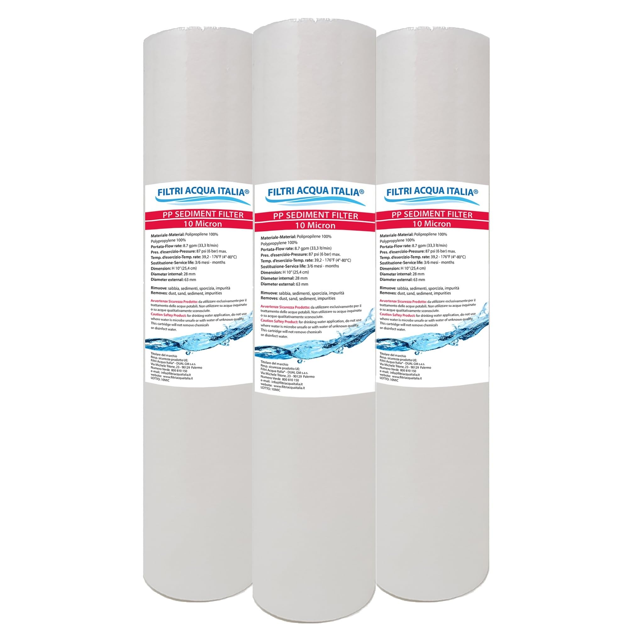 Polypropylene Water Filter Cartridge for Filtering Sediment 10 inches 10 Micron for Reverse Osmosis Water Purifier Set 3 pieces