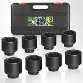 8PCS 3/4" Drive Spindle Axle Nut Impact Large Socket Set, 2-1/16" to 2-1/2", CR-MO Steel, 6-Point