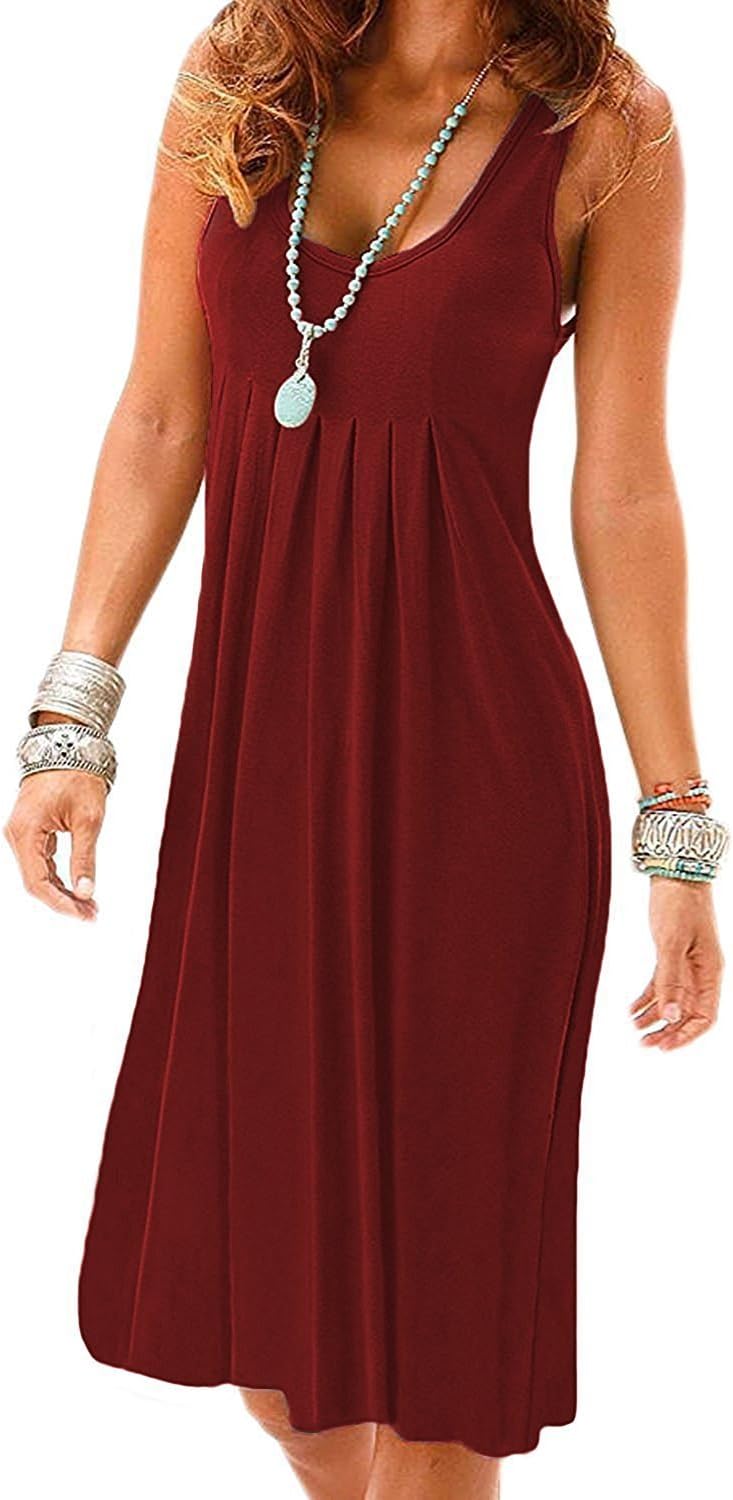 Women Dress Beach Dress Printing Knielang Sleeveless Round Collar A-Line Loose Summer Dress