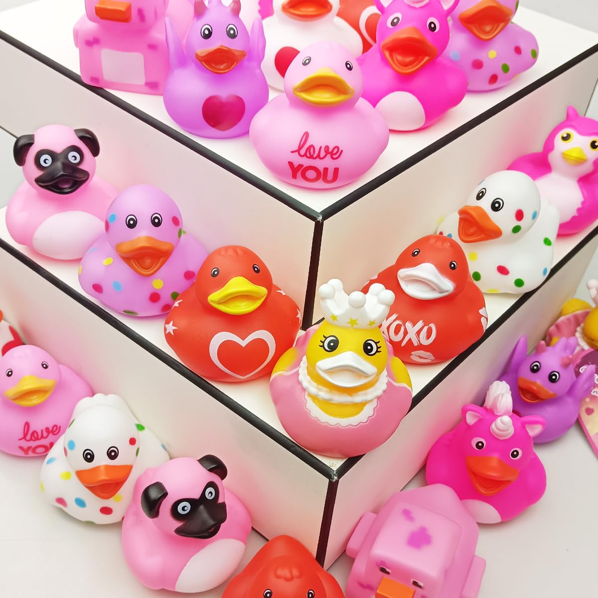 QINGQIU 24 Pack Valentines Cards with Rubber Ducks Jeep Bath Toys for ...