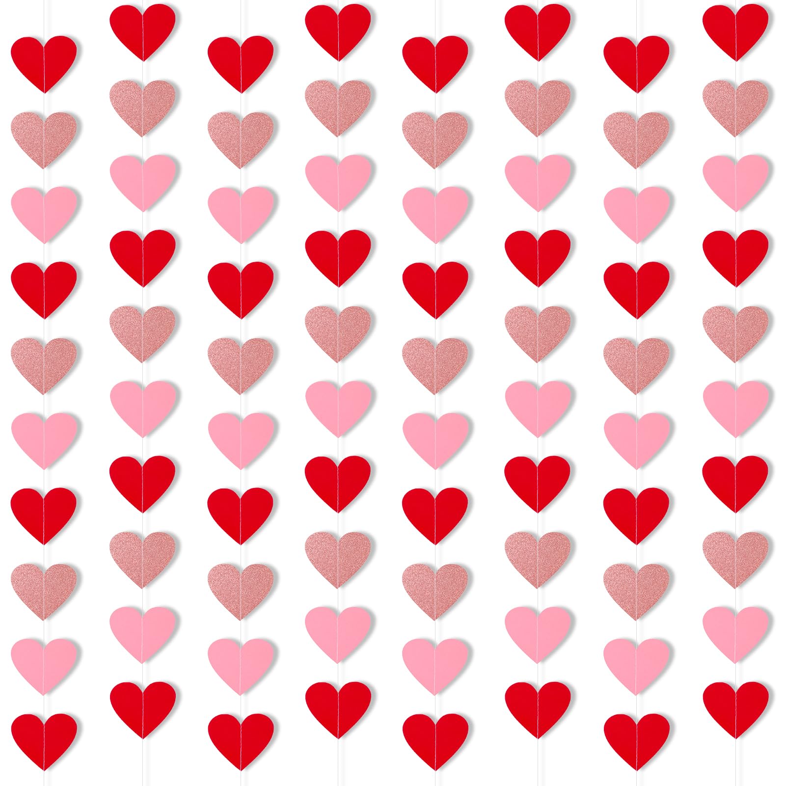 DPKOW 100Pcs Glitter Red Pink Heart Garlands Valentines Decorations Heart Paper Streamers Banner Valentine Galentines Decorations Engagement Wedding Anniversary Birthday Party Decor Hanging