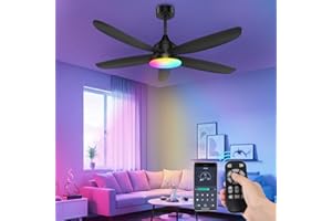 OUTON Ceiling Fan with Light, Remote & APP Control, 42" Black RGB Ceiling Fans with 6 Reversible Speeds, 3000-6500K Stepless 