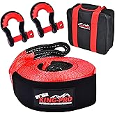 KING-PRO Snatch Strap Recovery Kit 3" x 20ft, 33,000lbs Breaking Strength with 23% Elongation, 100% Nylon Kinetic Towing Strap with 2pcs Heavy Duty 3/4 D Ring Shackles for Truck SUV ATV Off Road