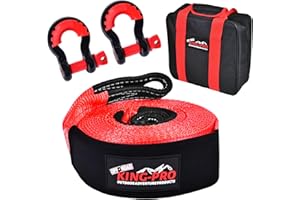KING-PRO Snatch Strap Recovery Kit 3" x 20ft, 33,000lbs Breaking Strength with 23% Elongation, 100% Nylon Kinetic Towing Strap with 2pcs Heavy Duty 3/4 D Ring Shackles for Truck SUV ATV Off Road