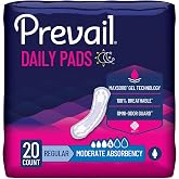 Prevail Daily Pads for Bladder Leaks, Moderate Absorbency, 10.6 in, 20 ct