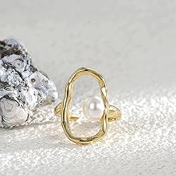 Handmade Geometric Pearl Gold Plated Statemnet Ring