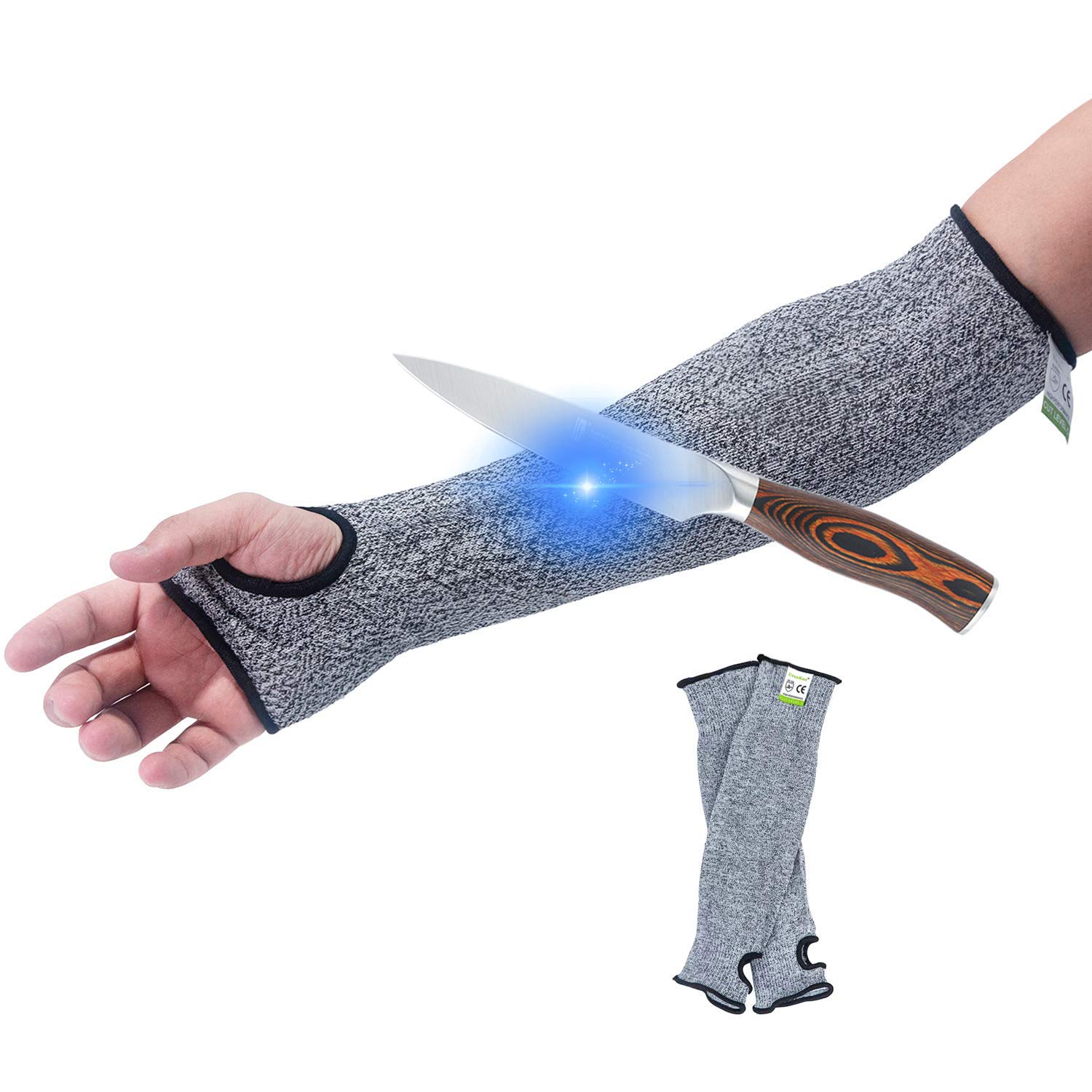 UrsoKuz Cut Resistant Knit Sleeves Level 5 Protection, Slash Resistant Safety Protective Arm Sleeves with Thumb Slot Helps Prevent Scrapes Scratches Skin Irritations, UV-Protection, 1 pair, Size XL