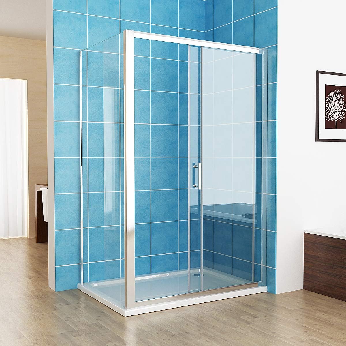 1200 x 800 mm Shower Enclosure Cubicle + Side Panel Sliding Door Easy Clean Nano Glass 1850mm Height