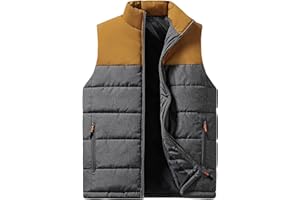 Men's Puffer Vest Winter Jacket Warm Quilted Vests Outdoor Sleeveless Full Zipper Color Block Outerwear Size M-5XL