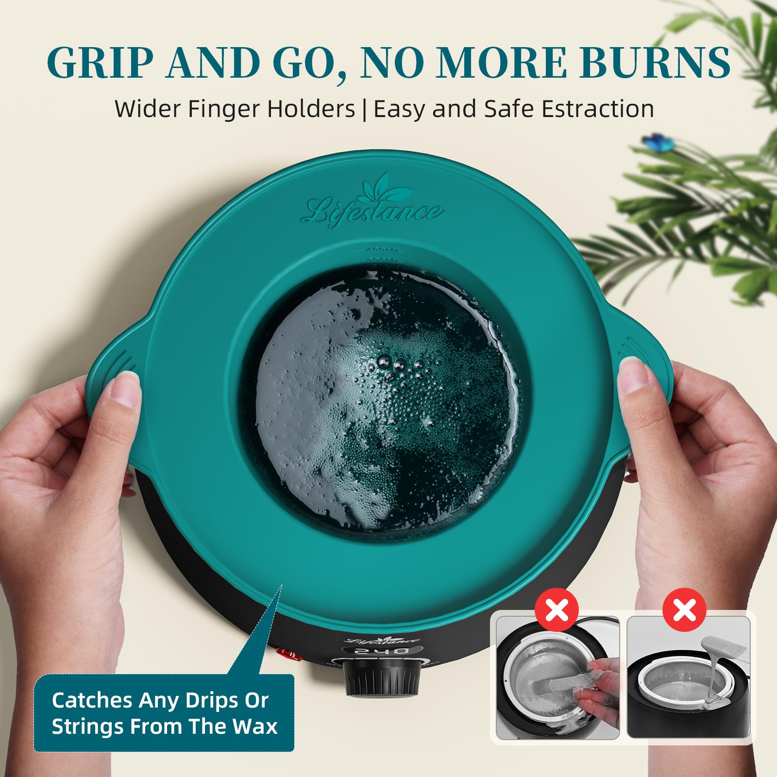 Lifestance Removable Wax Pot Liner With 2 Spatulas for 16oz Kit, 17 Items, Anti-Scalding Foldable Warmer Bowl & Reusable Sticks, Easy to Clean