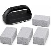 Pumice Stone with Handle for Blackstone Griddle, Grill Cleaning Brick for Burnt-On Grease, Flat Top Grill and Grates, Includes 1 Handle and 4 Stones