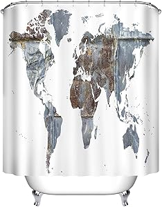 LB Abstract World Map White Background Shower Curtain Set for Bathroom, Global Map Decor Curtain, 59 W x 70 L Polyester Fabric Shower Curtain Waterproof
