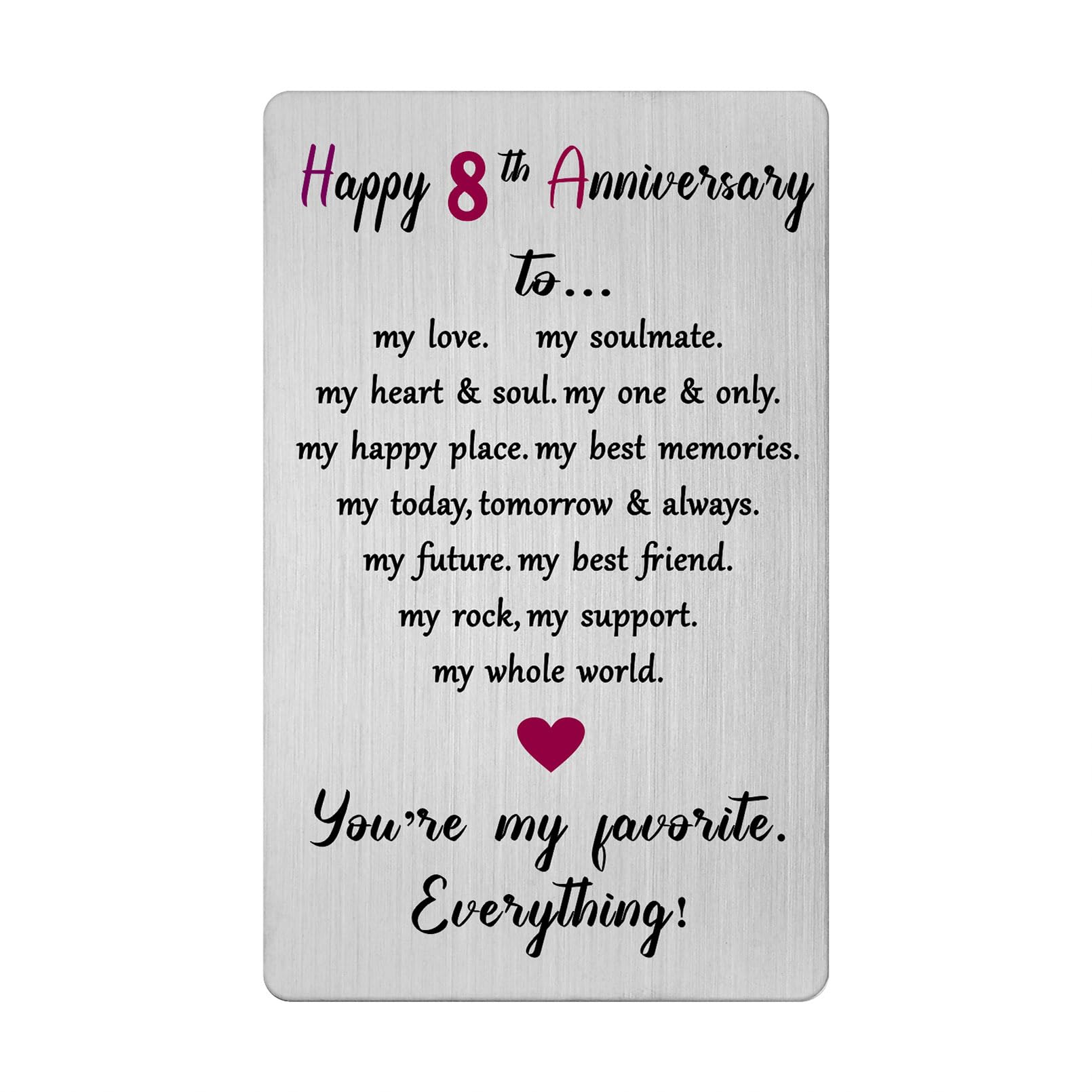 8 Year Anniversary Card for Men Women Him Her- Happy 8th Eighth Eight Anniversary Keepsake Gift for Husband Wife
