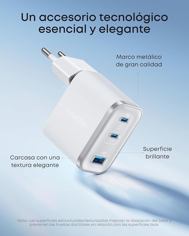 Nano Cargador USB C 70W con 3 Puertos Plegable GAN